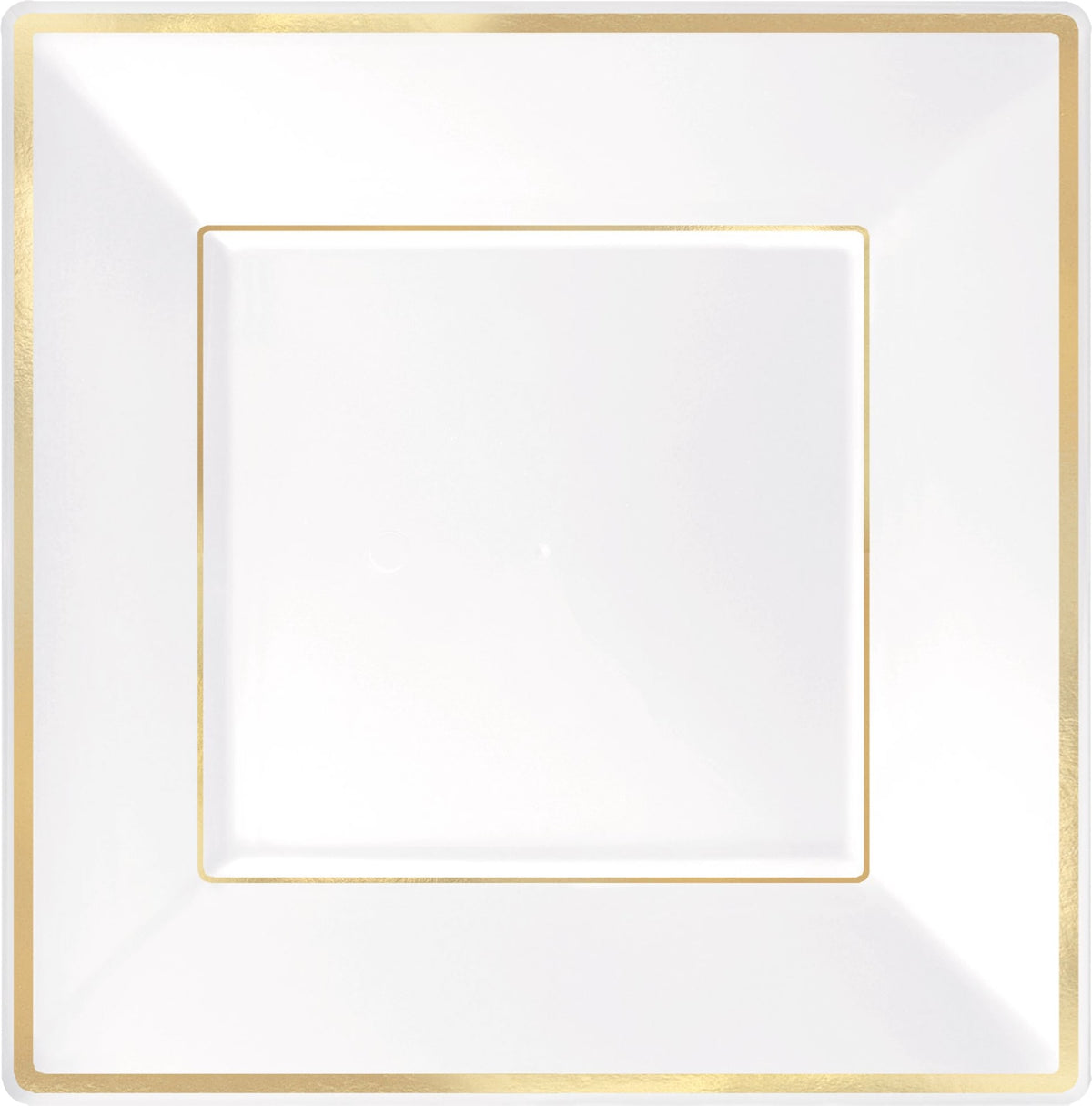 Square Plastic Dinner Plates, Gold Bordered Trimmed, 10 inch, 8-ct - Pack of 4