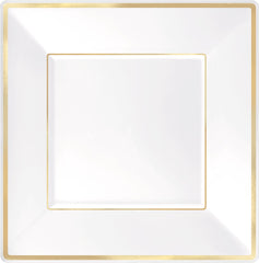 Square Plastic Dinner Plates, Gold Bordered Trimmed, 10 inch, 8-ct - Pack of 4