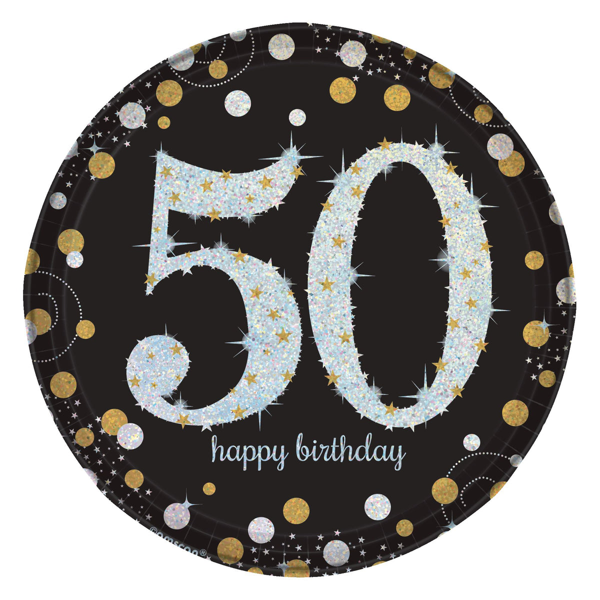 Happy Birthday 50 Paper Dessert Plates, Black/Silver/Gold, 7-inch, 8-ct - Pack of 2