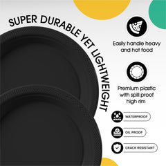 9 In. | Black Plastic Plates | 600 Count