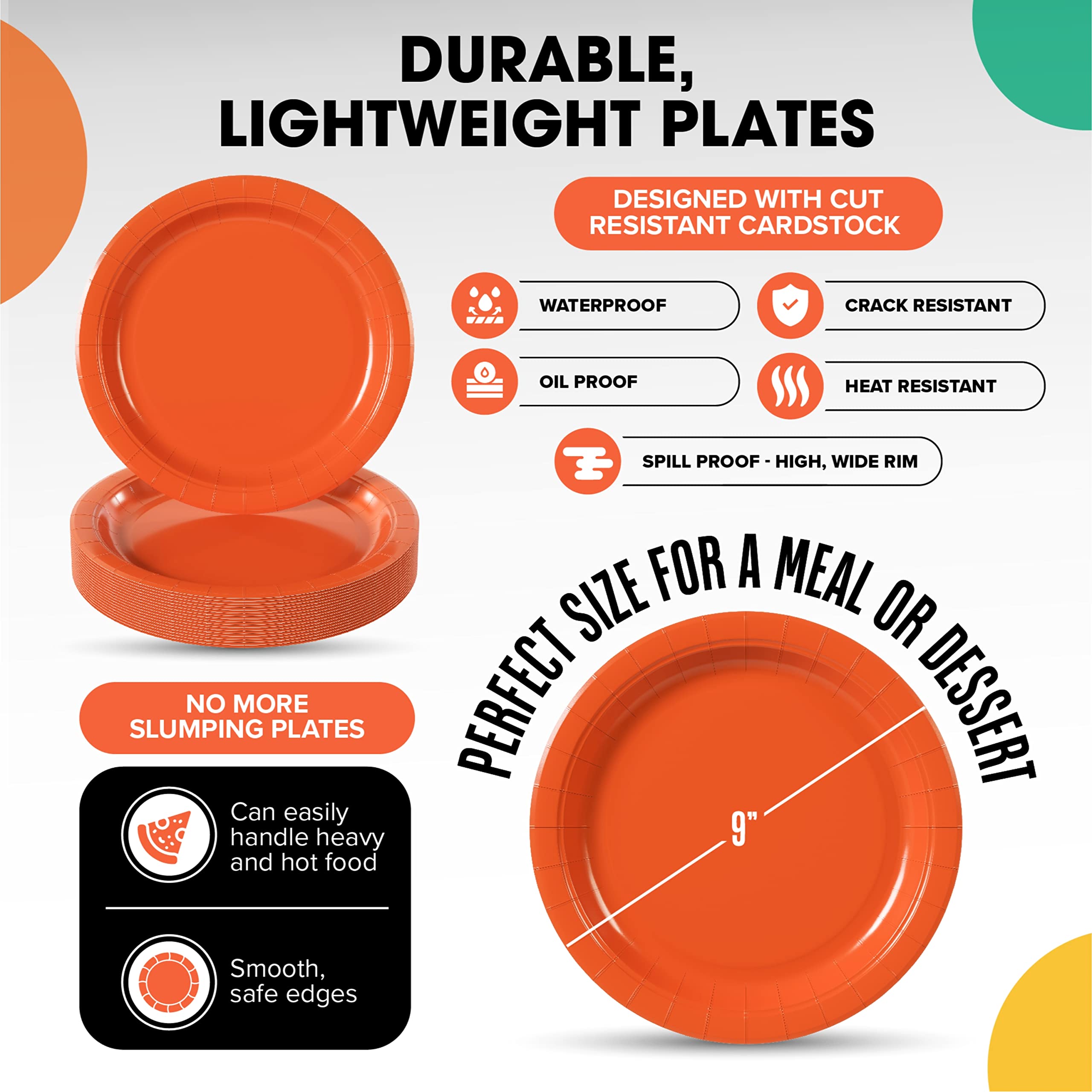 9 In. Orange Paper Plates | 100 Count