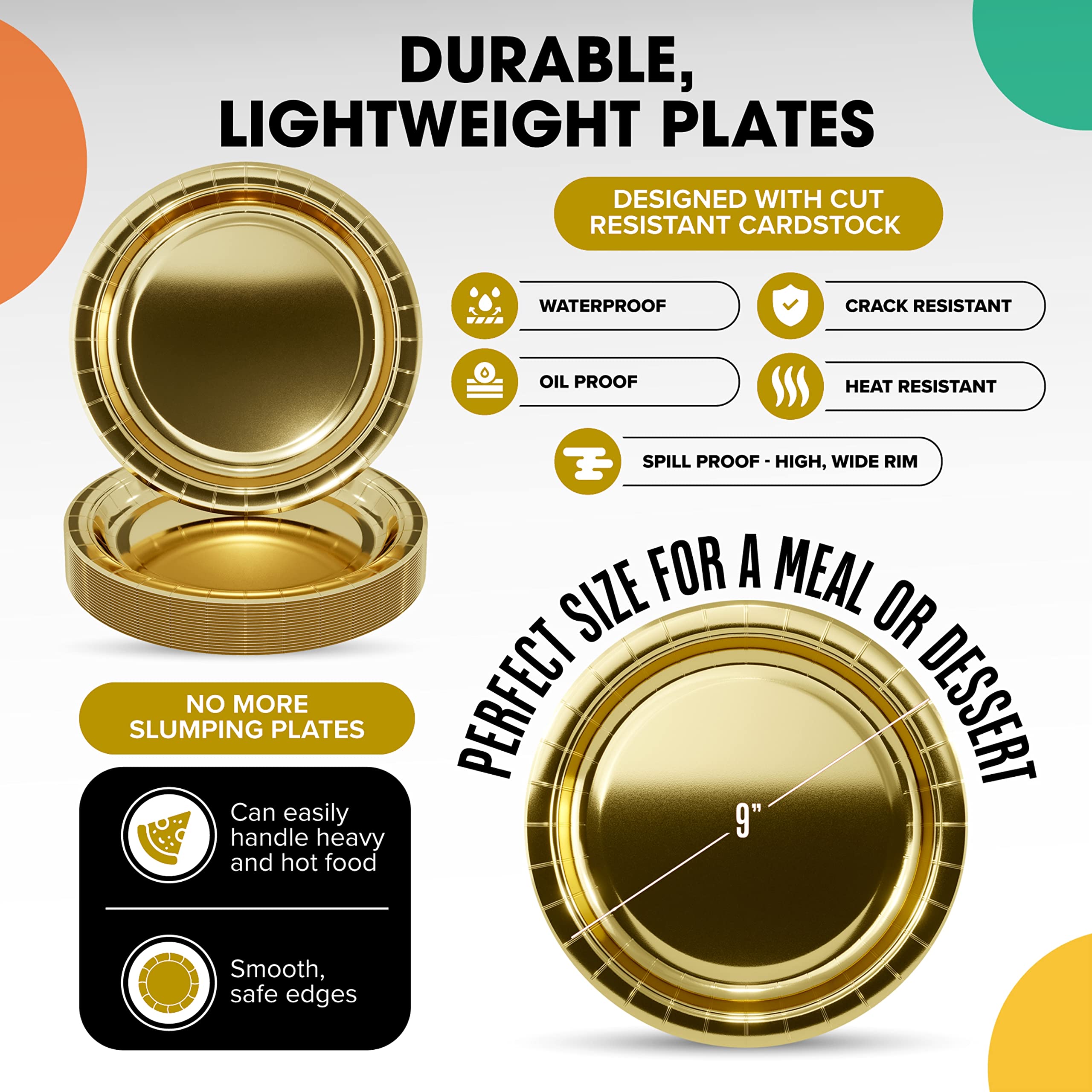 9 In. Reflective Gold Paper Plates | 500 Count