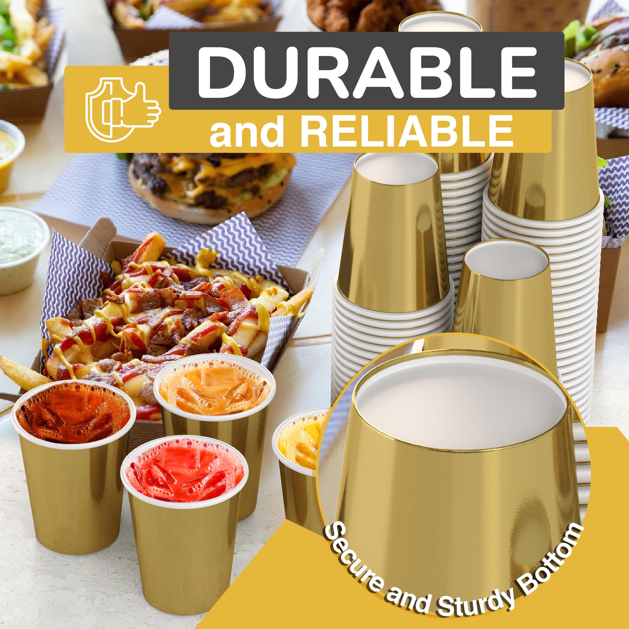 9 Oz. Metallic Gold Paper Cups | 500 Count