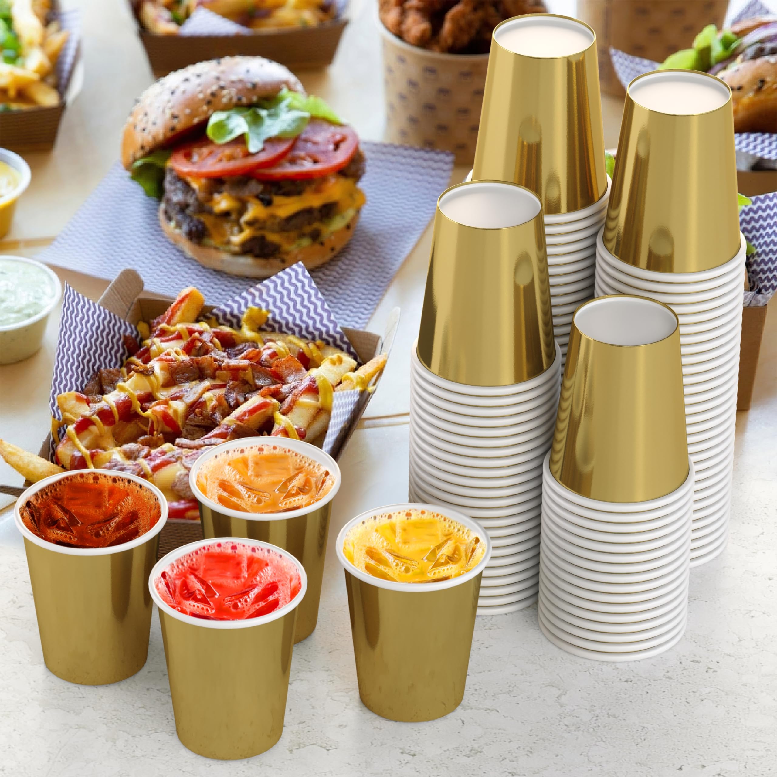 9 Oz. Metallic Gold Paper Cups | 100 Count