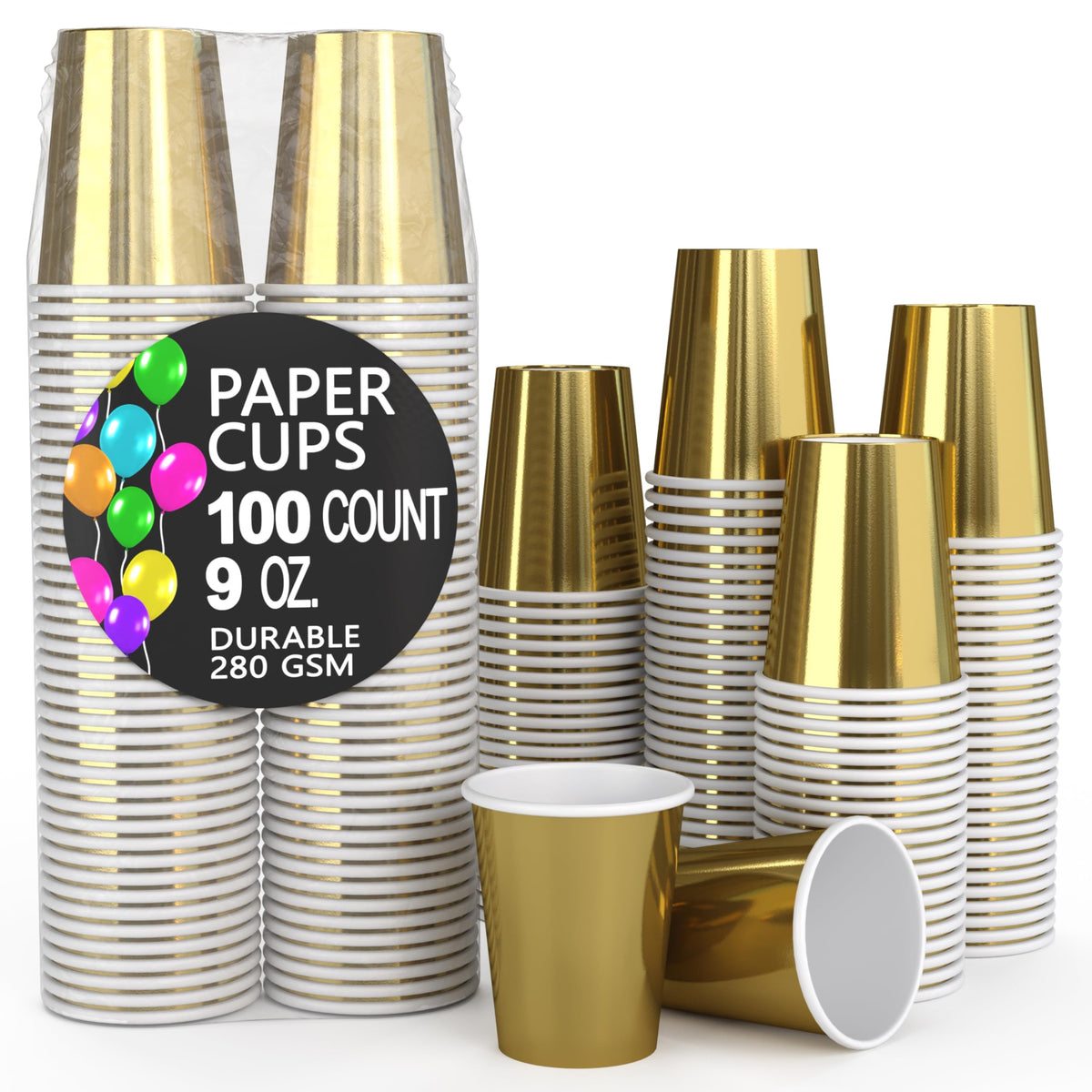 9 Oz. Metallic Gold Paper Cups | 100 Count