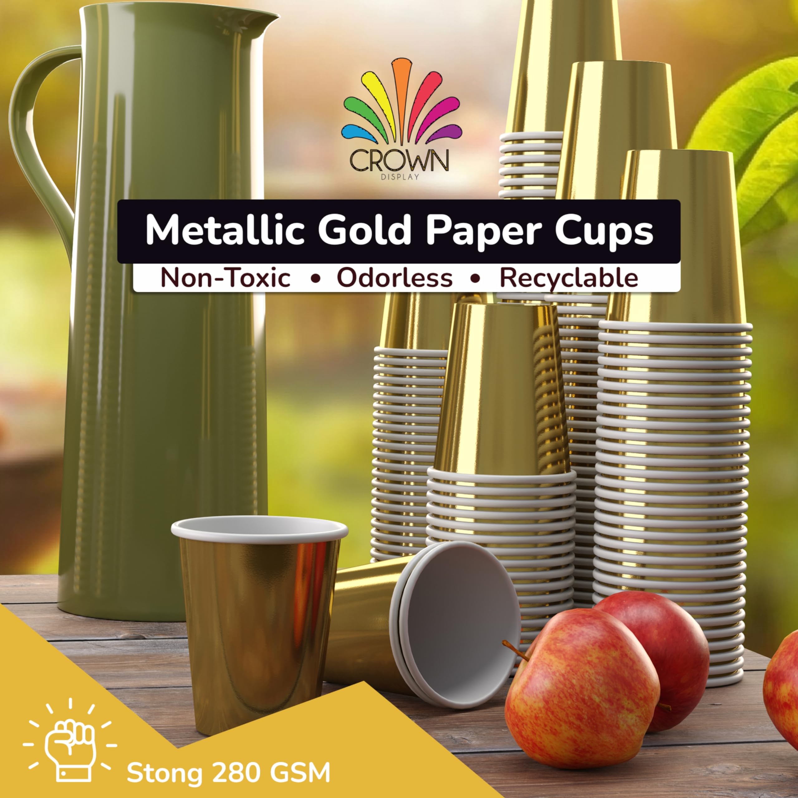 9 Oz. Metallic Gold Paper Cups | 500 Count