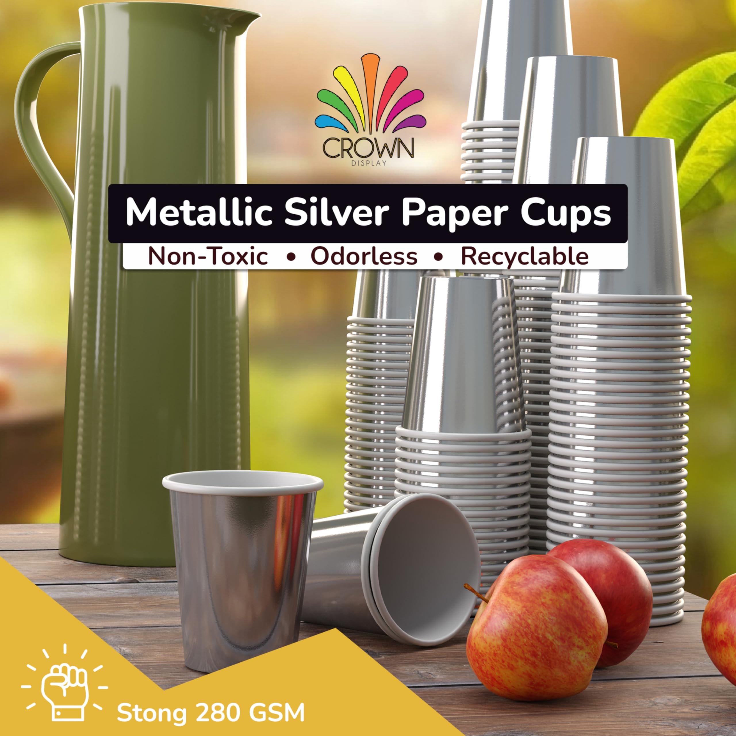 9 Oz. Metallic Silver Paper Cups | 100 Count