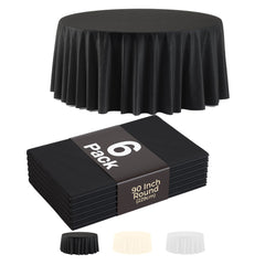 90 In. Premium Round Black Plastic Table Covers | 6 Pack