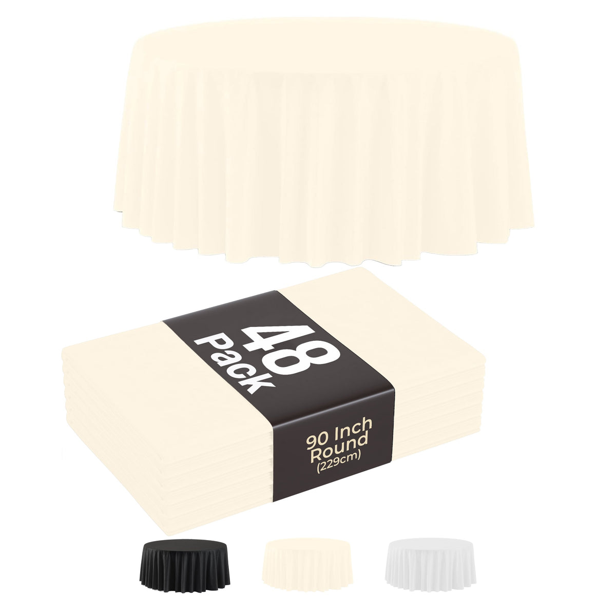 90 In. Premium Round Ivory Plastic Table Covers | 48 Count