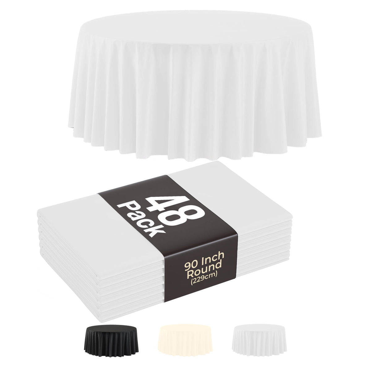 90 In. Premium Round White Plastic Table Covers | 48 Count