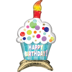 Colorful Cupcake Foil Balloon with Candle - Happy Birthday - Pack of 2