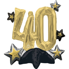 Celebrate 40th Birthday Foil Balloon with Star Accents - Case of 48