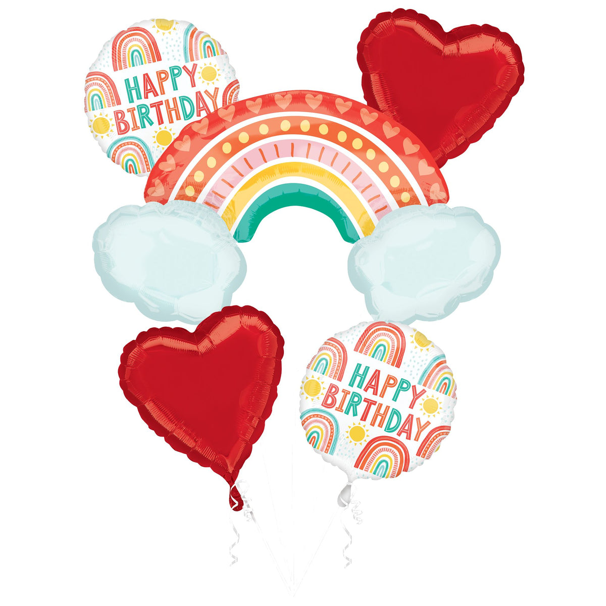 Retro Rainbow Balloon Bouquet - 5 Piece Foil Set - Pack of 3