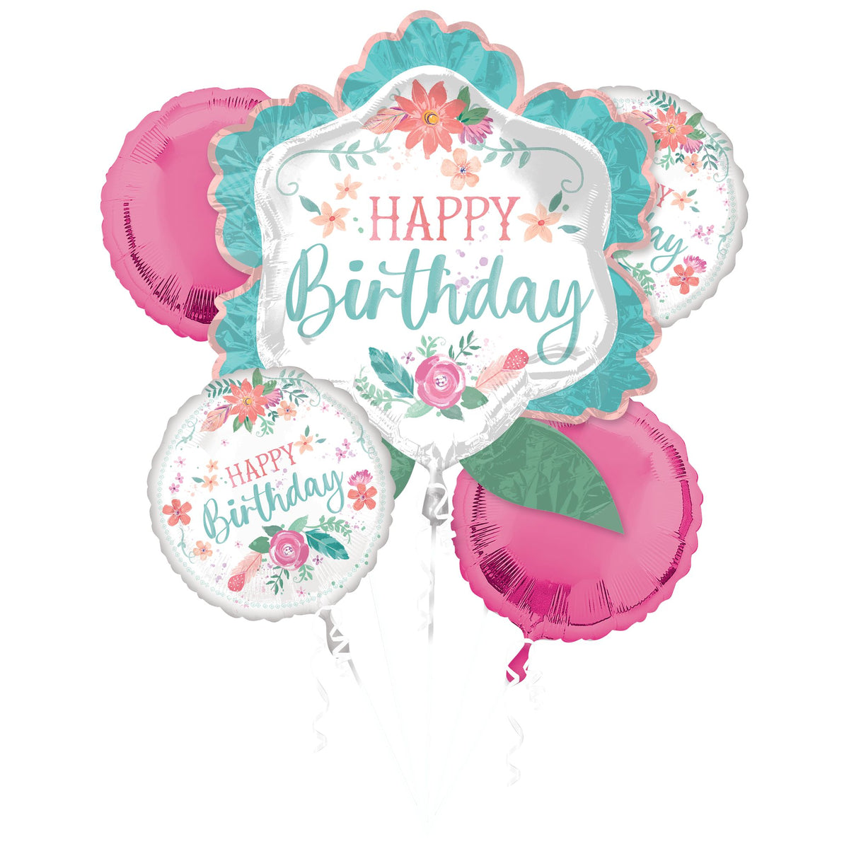 Free Spirit Happy Birthday Foil Balloon Bouquet - 5 Piece Set - Pack of 3