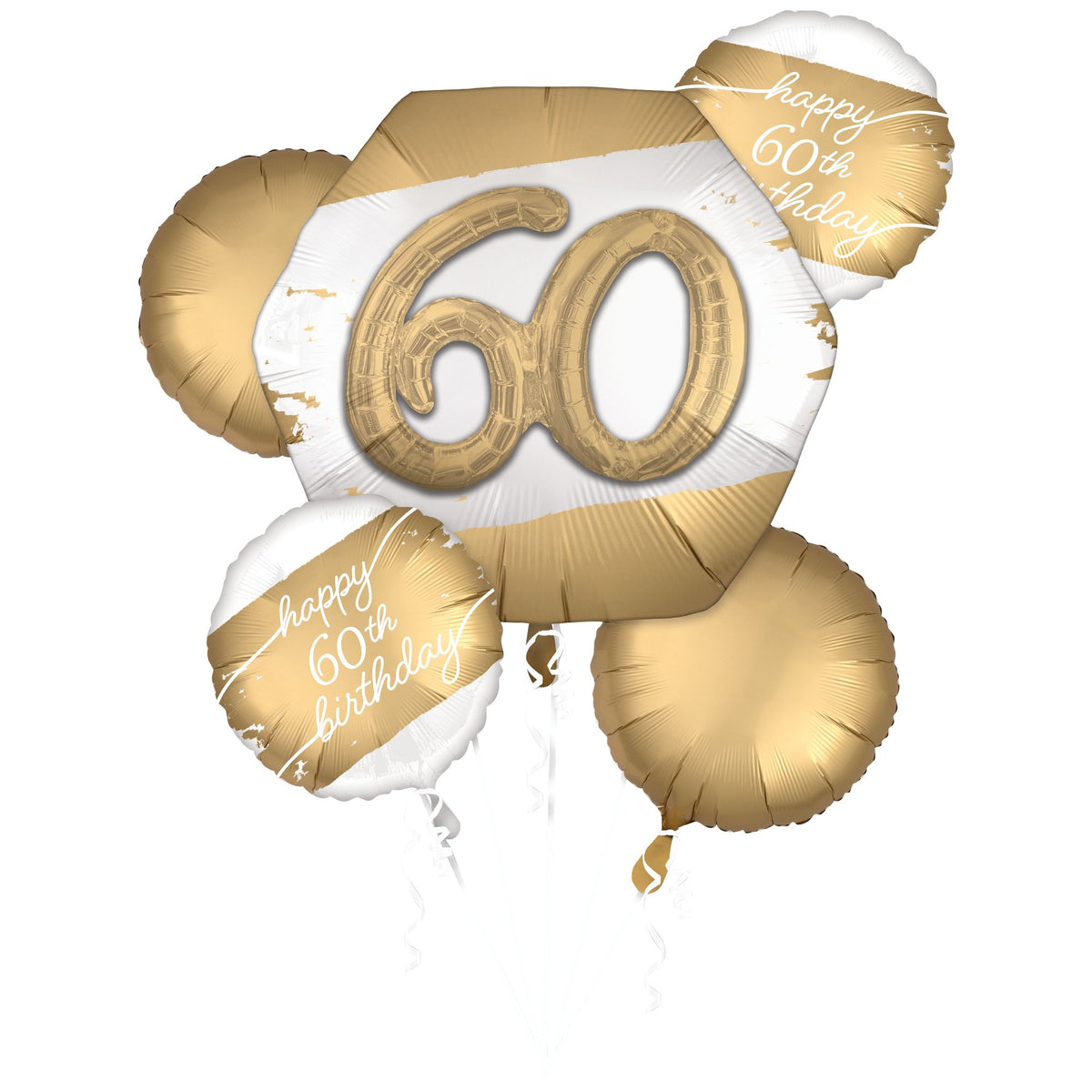 Golden 60th Birthday Foil Balloon Bouquet, 5-pcs - Pack of 3