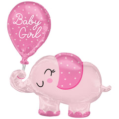 Adorable Elephant Baby Girl Balloon - Deluxe Foil - Case of 50