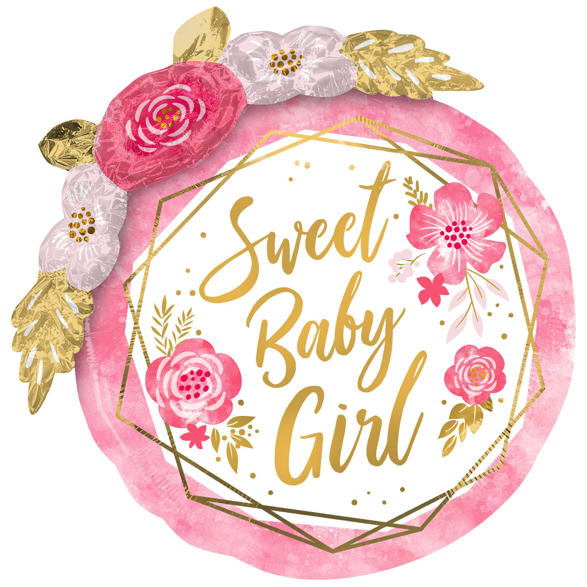 Sweet Baby Girl Floral Geo Deluxe Foil Balloon - Case of 50