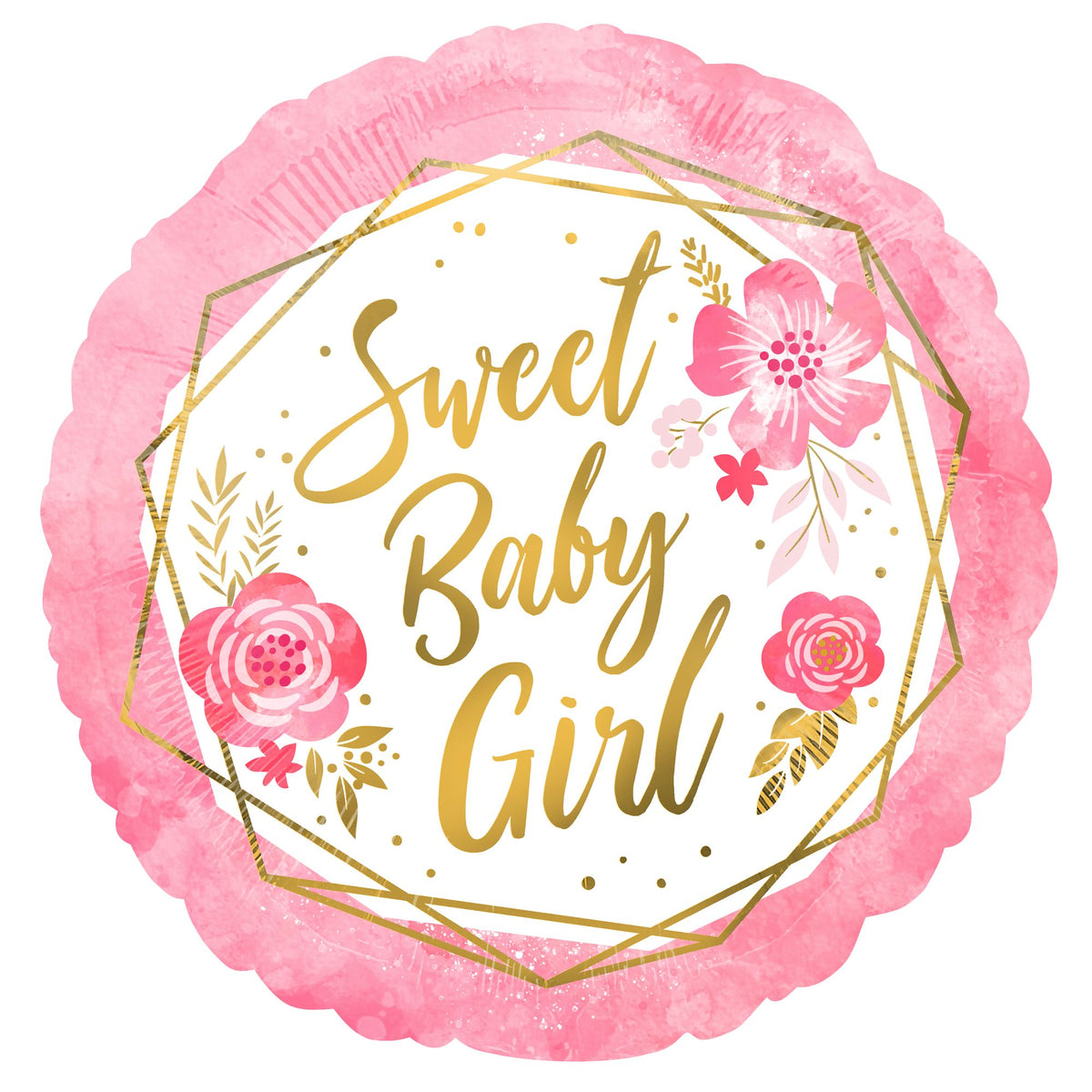 Sweet Baby Girl Floral Geometric Foil Balloon - 18 Inch - Pack of 10
