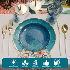 Peacock/Gold Petal Plates Combo Pack | 40/40