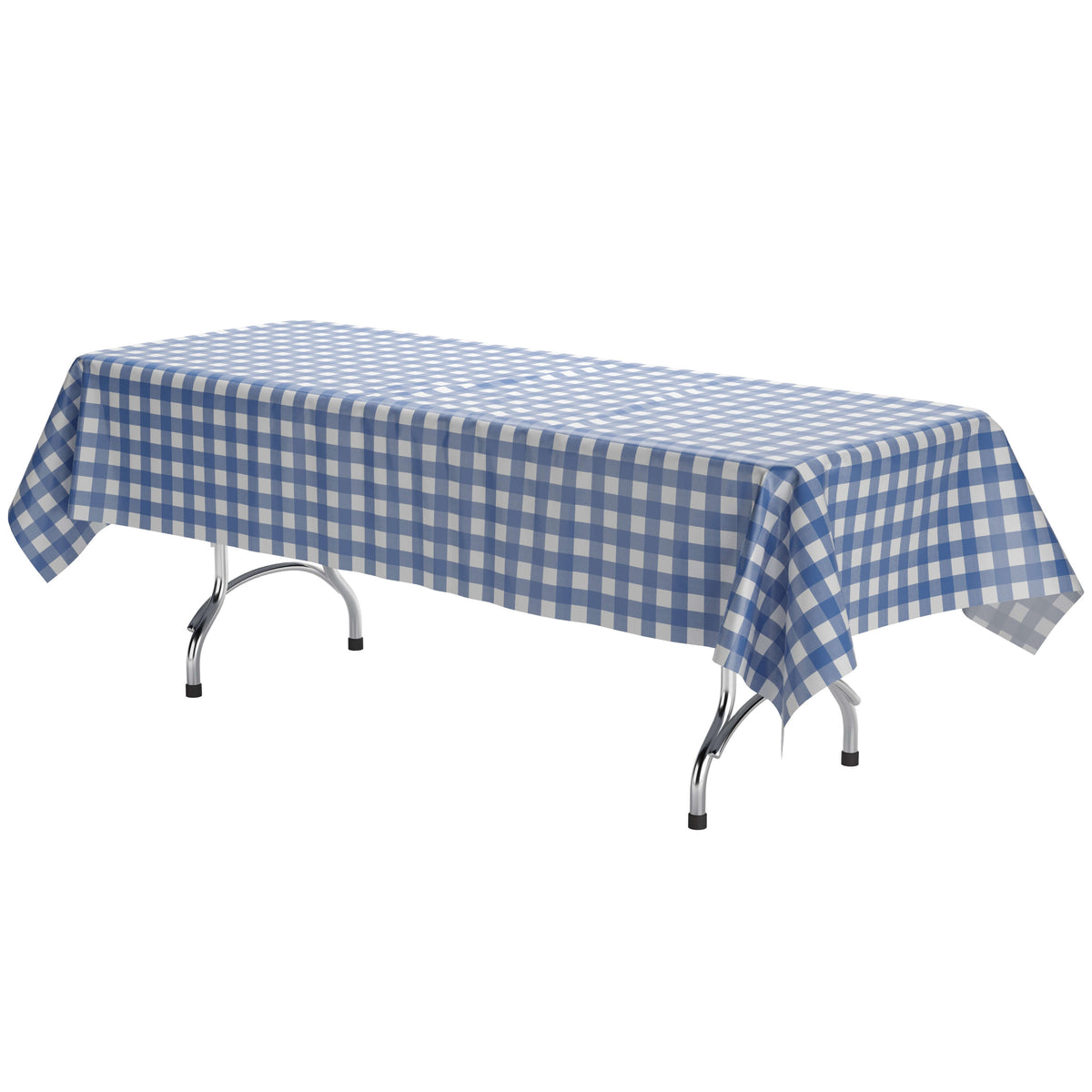 Blue Gingham Printed Plastic Table Covers | 48 Count