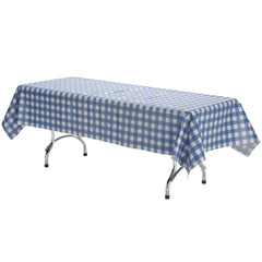 Blue Gingham Printed Plastic Table Covers | 48 Count