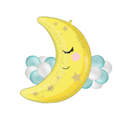 Crescent Moon Foil Super Shape Balloon with Latex Accents - Pack of 5
