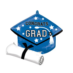 Blue Graduation Cap Super Shape Foil Balloon - Case of 50