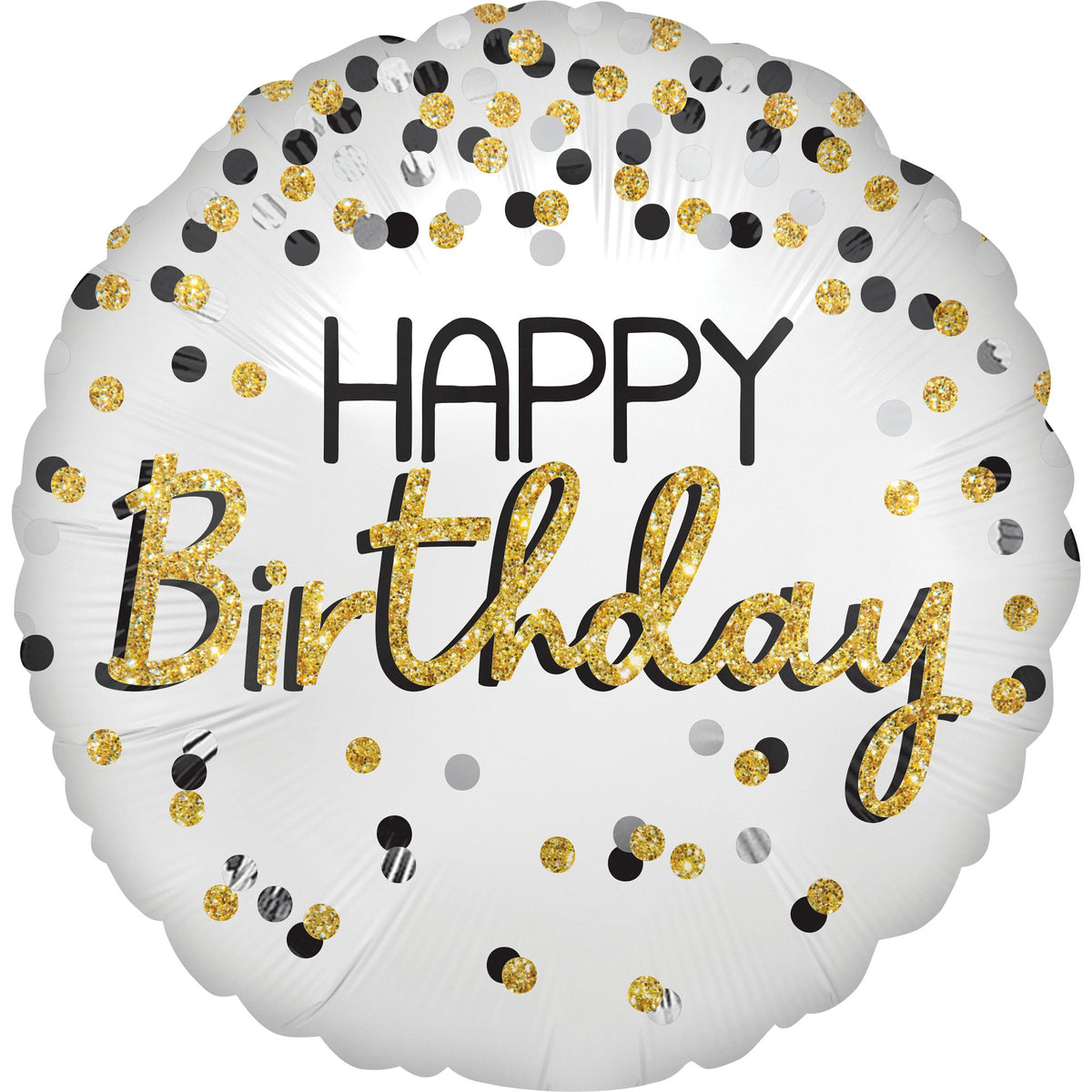 Elegant Black, Silver, and Gold Birthday Foil Balloon - 18 Inch - Case of 100