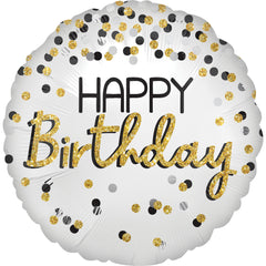 Elegant Black, Silver, and Gold Birthday Foil Balloon - 18 Inch - Case of 100