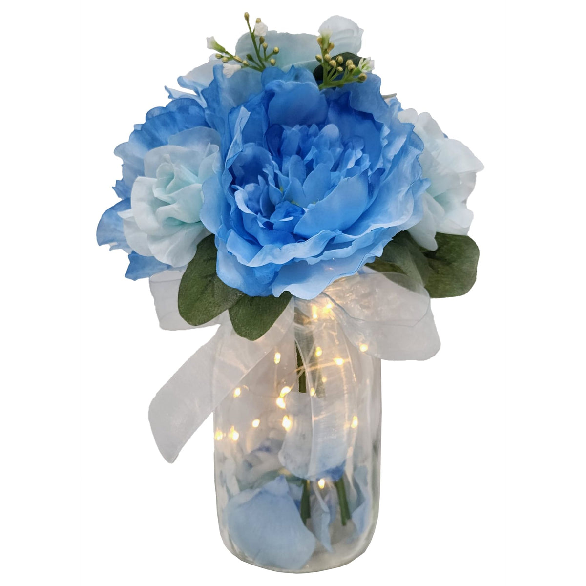 Blue Floral LED Glass Pot Decoration - Case of 6