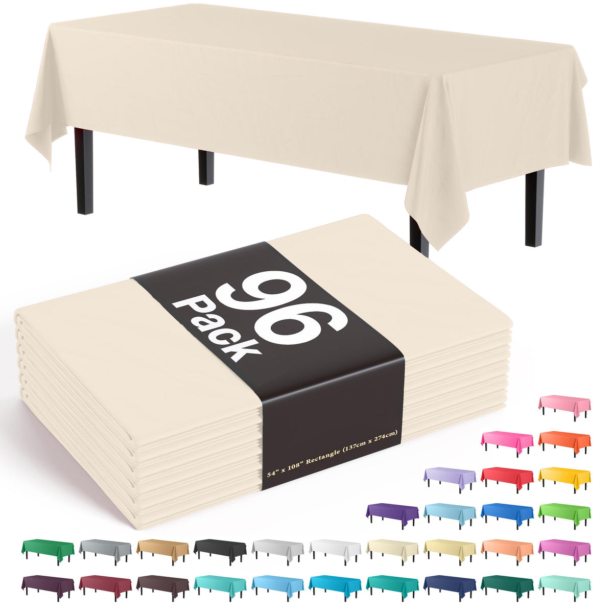 Premium Ivory Plastic Table Covers | 96 Count