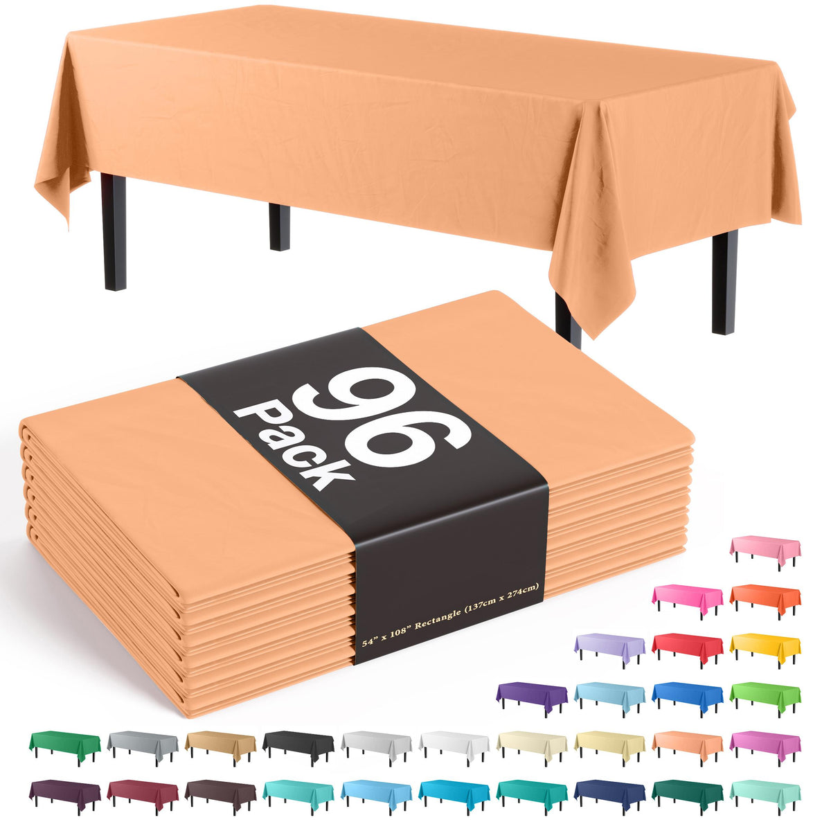 Premium Peach Plastic Table Covers | 96 Count