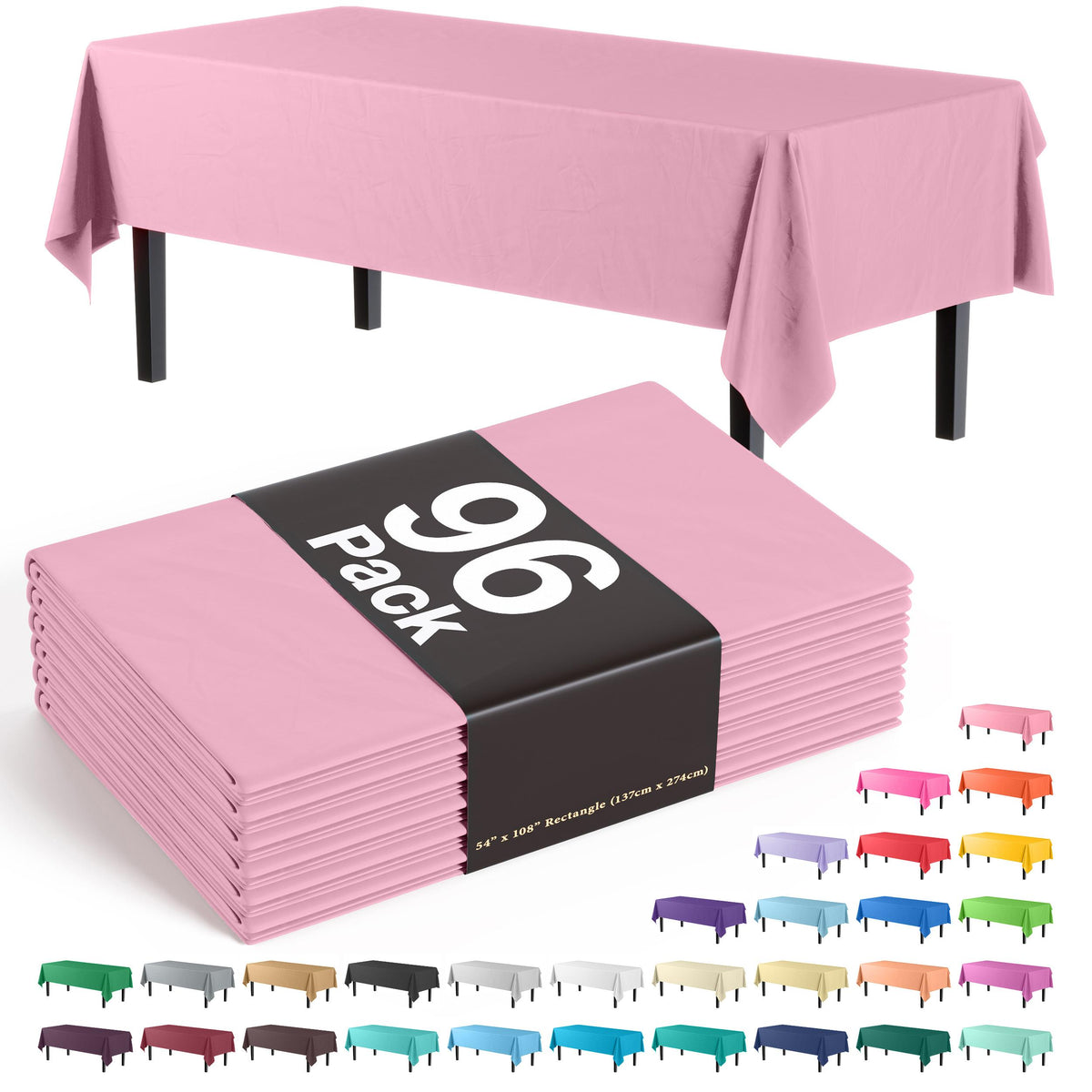 Premium Pink Plastic Table Covers | 96 Count