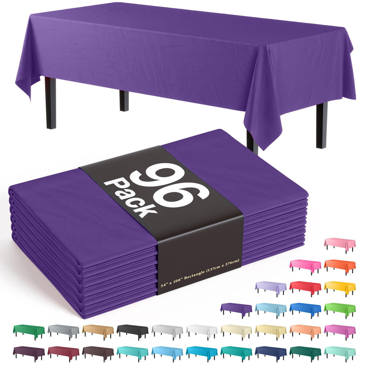 Premium Purple Plastic Table Covers | 96 Count