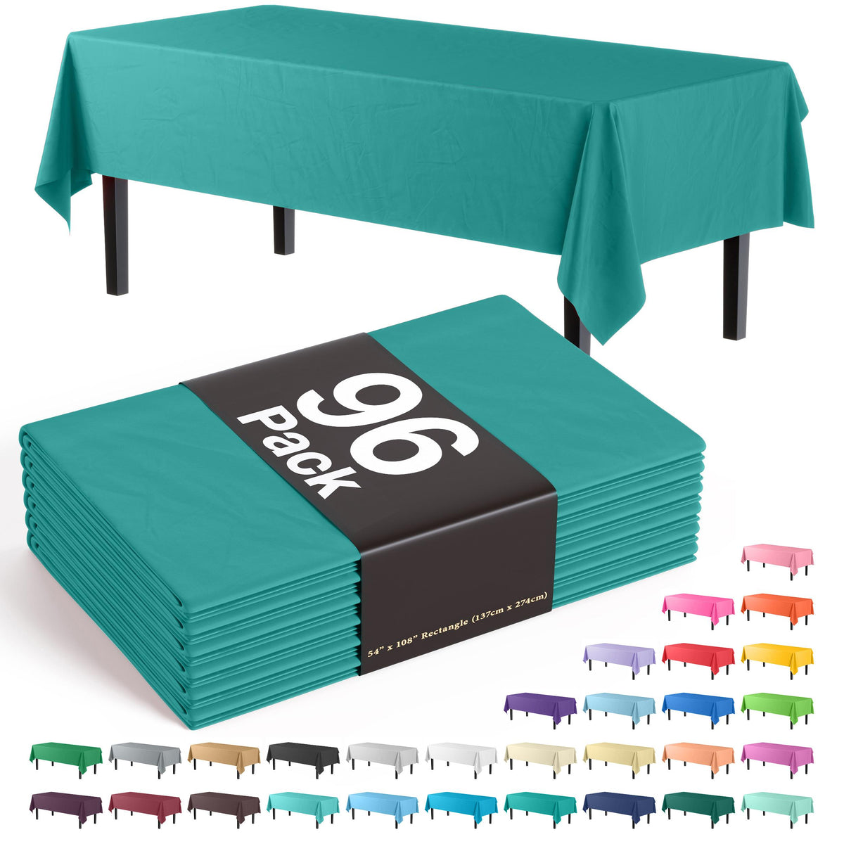 Premium Teal Plastic Table Covers | 96 Count