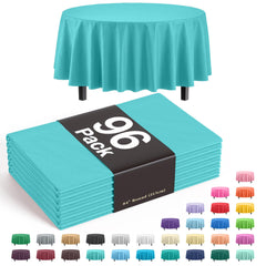 Premium Round Aqua Plastic Table Covers | 96 Count