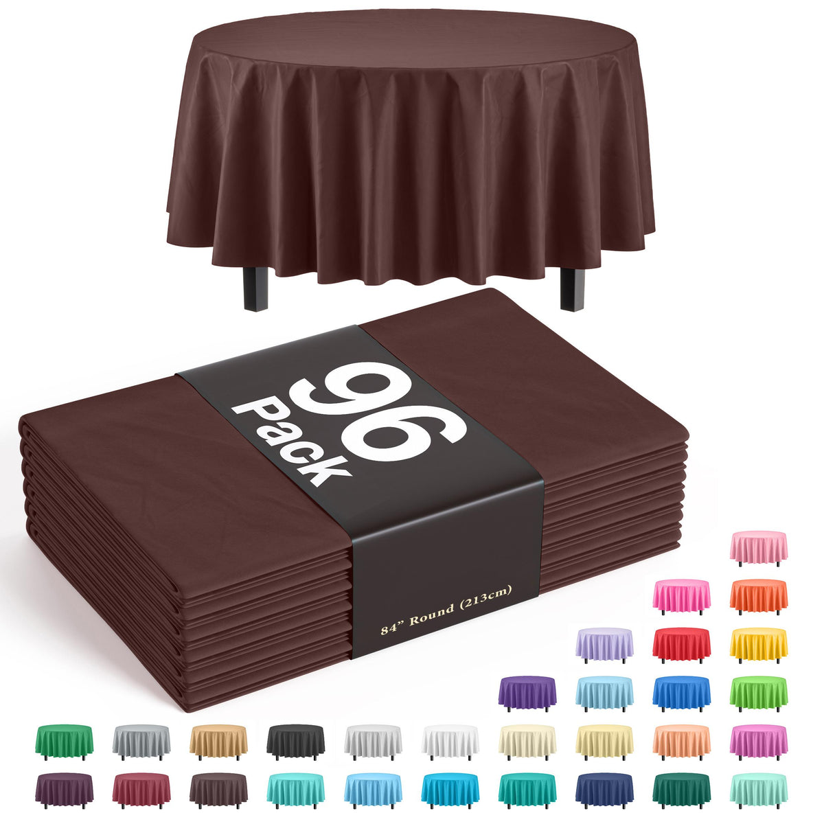 Premium Round Brown Plastic Table Covers | 96 Count