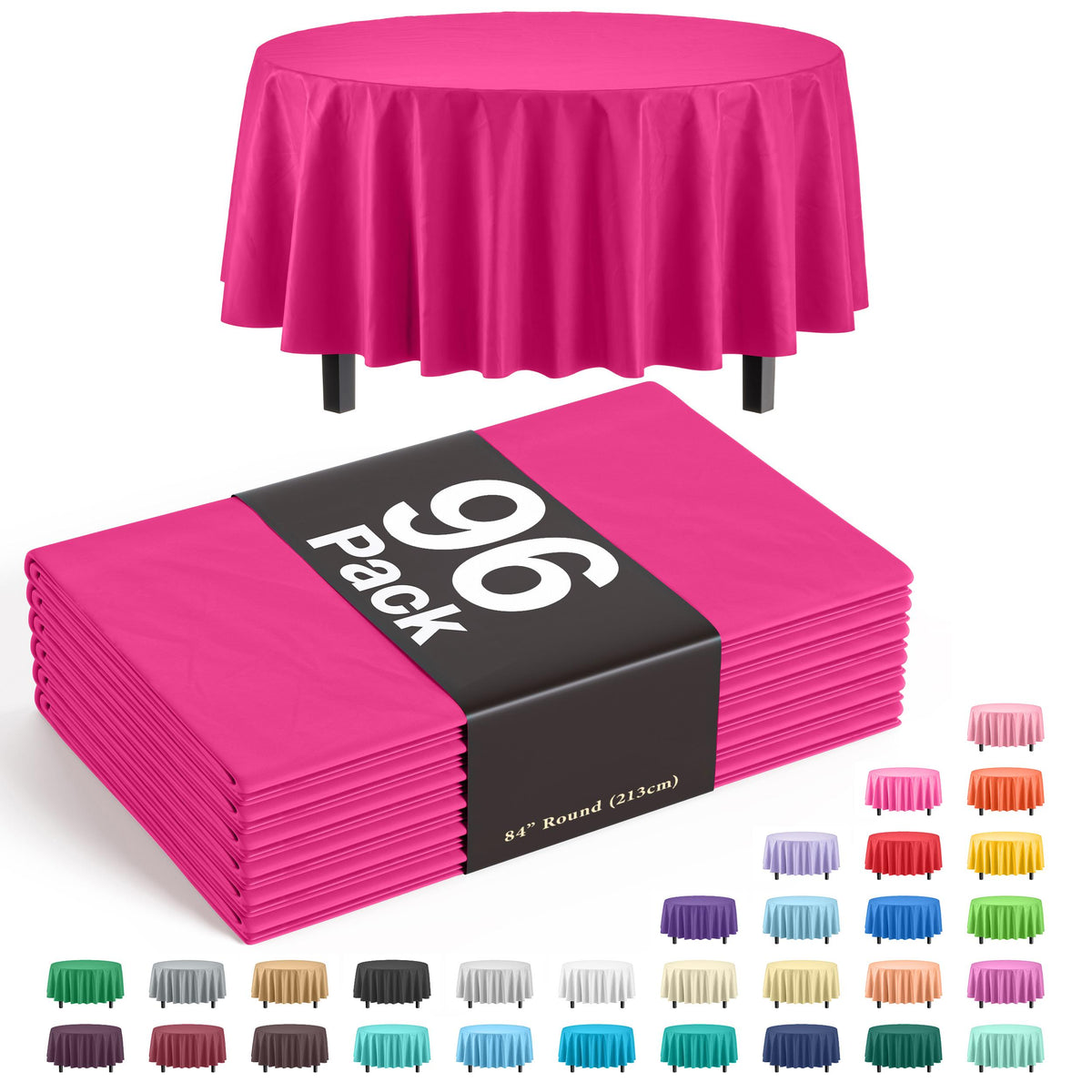 Premium Round Cerise Plastic Table Covers | 96 Count