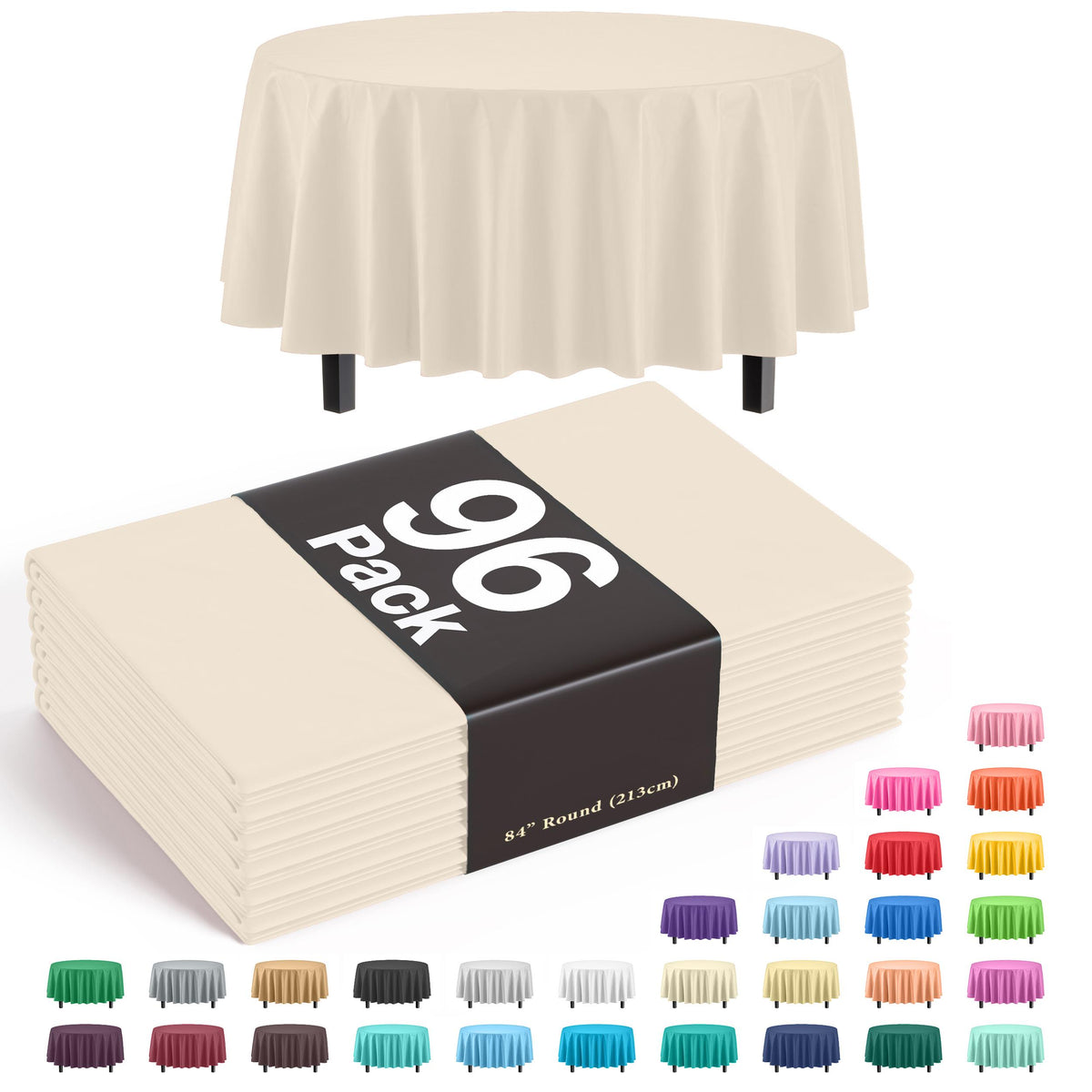 Premium Round Ivory Plastic Table Covers | 96 Count