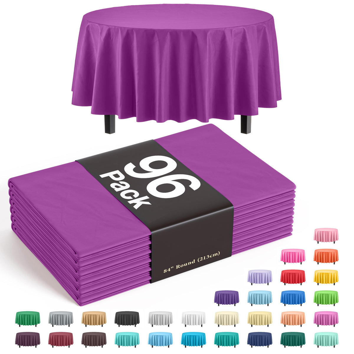 Premium Round Magenta Plastic Table Covers | 96 Count