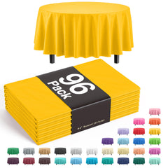 Premium Round Yellow Plastic Table Covers | 96 Count