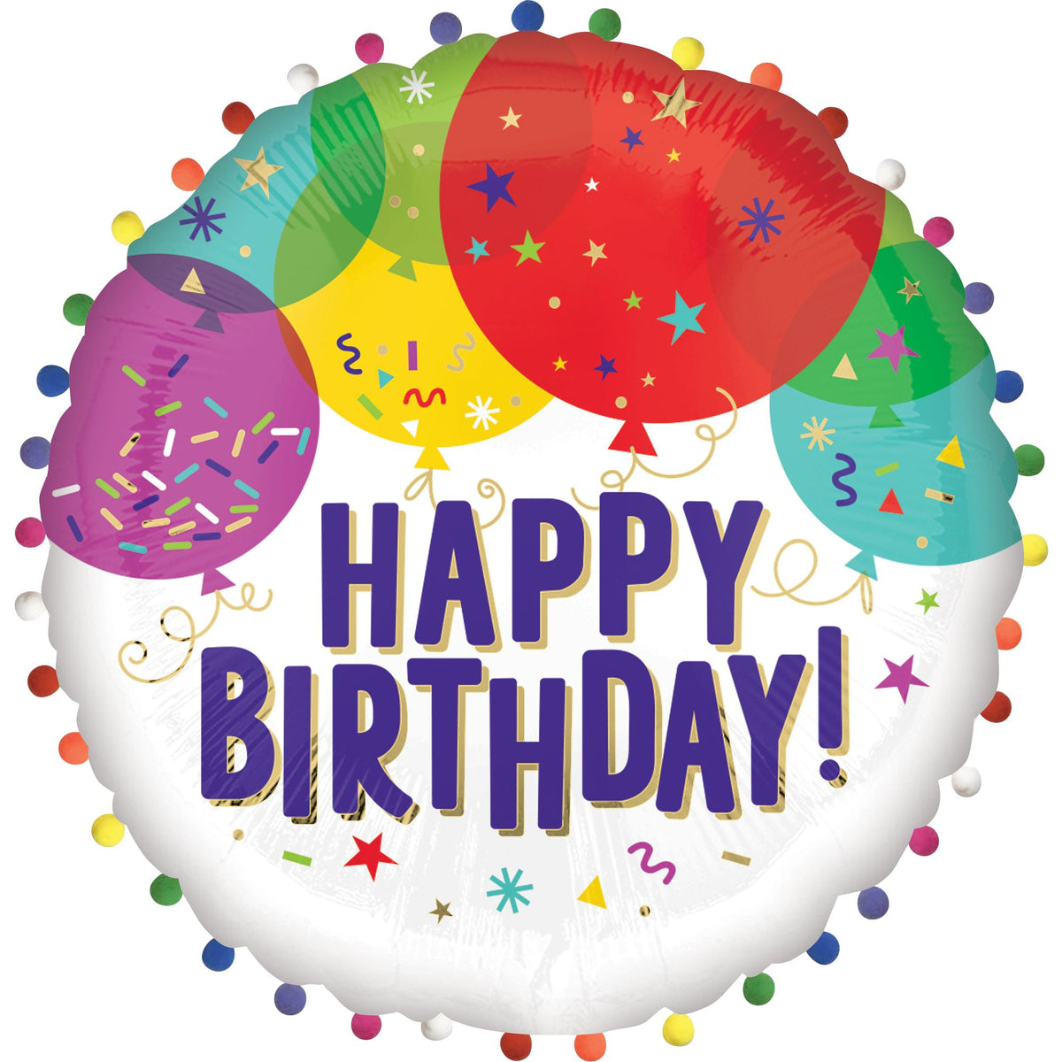 Deluxe Pom Pom Happy Birthday Foil Balloon - Case of 12