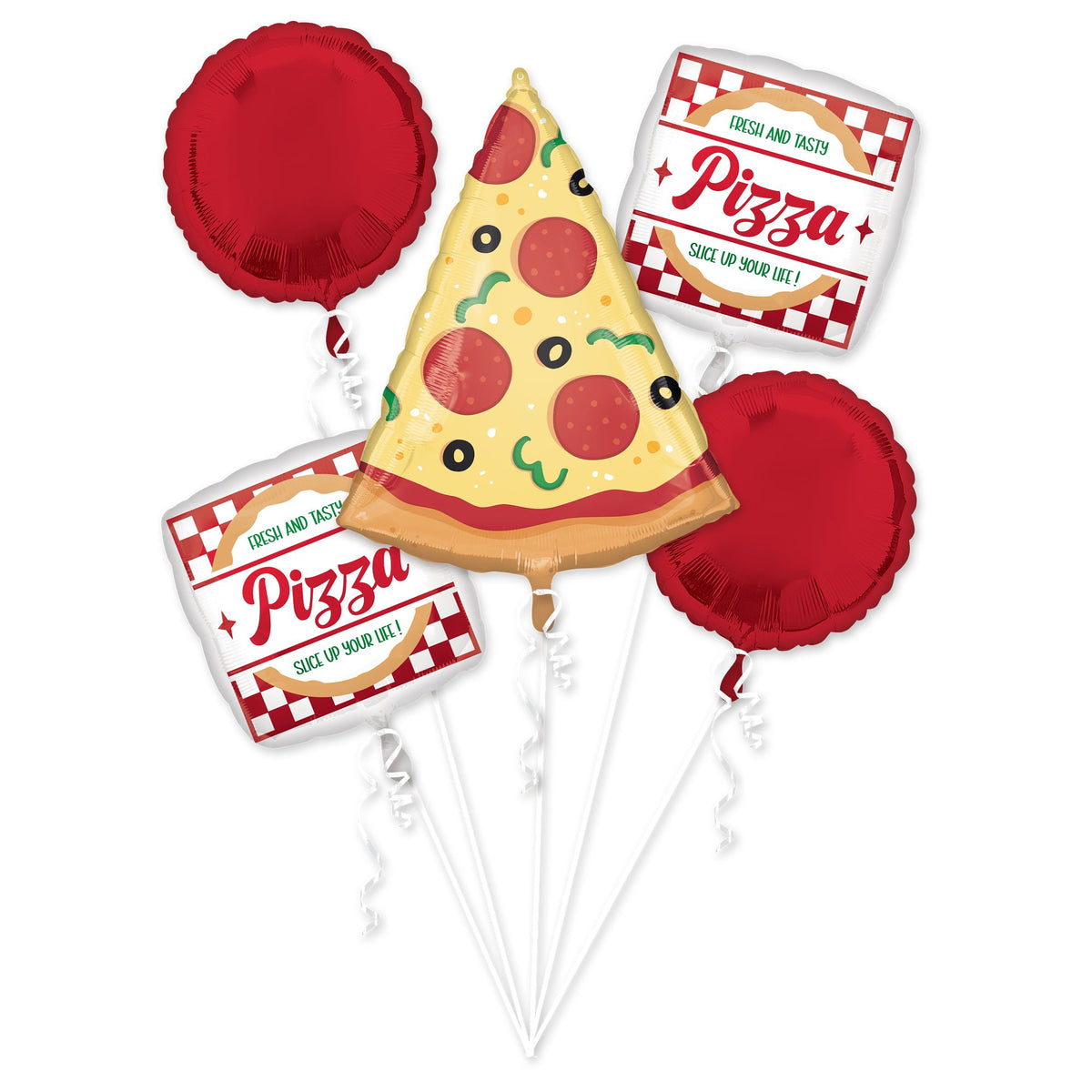 Pizza Party Foil Balloon Bouquet - 5 Piece Set - Pack of 3