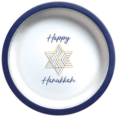 Festive Hanukkah 6.75" Round Paper Plates, 8-pk | Case of 180