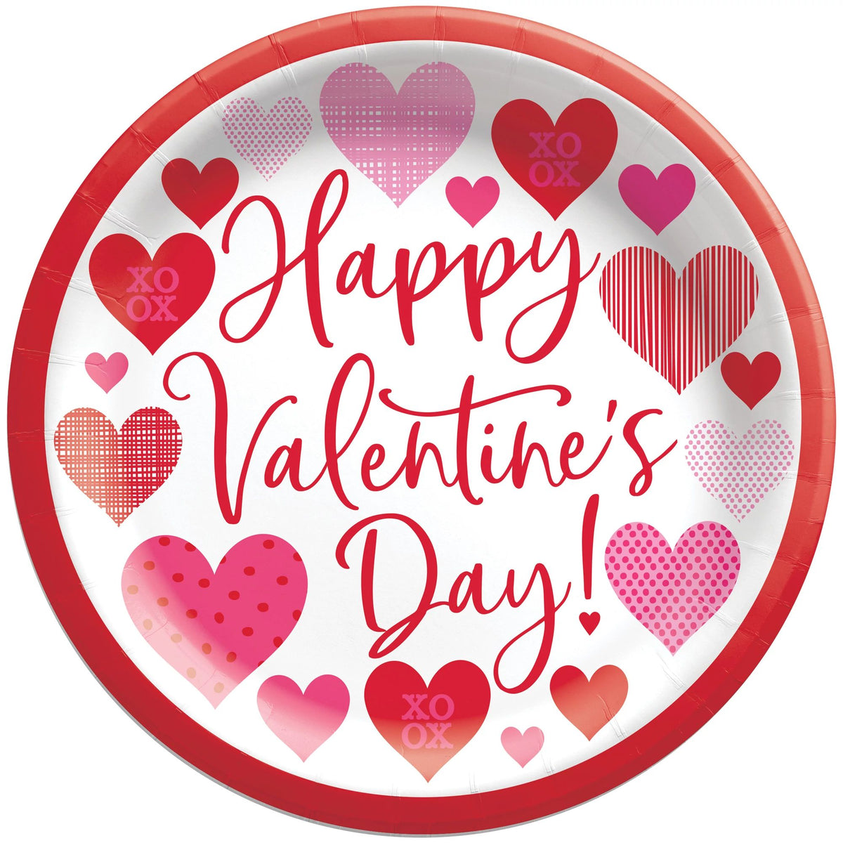 Loving Hearts Valentine's Day Paper Plates - 8.5-inch, 8-ct - Case of 100
