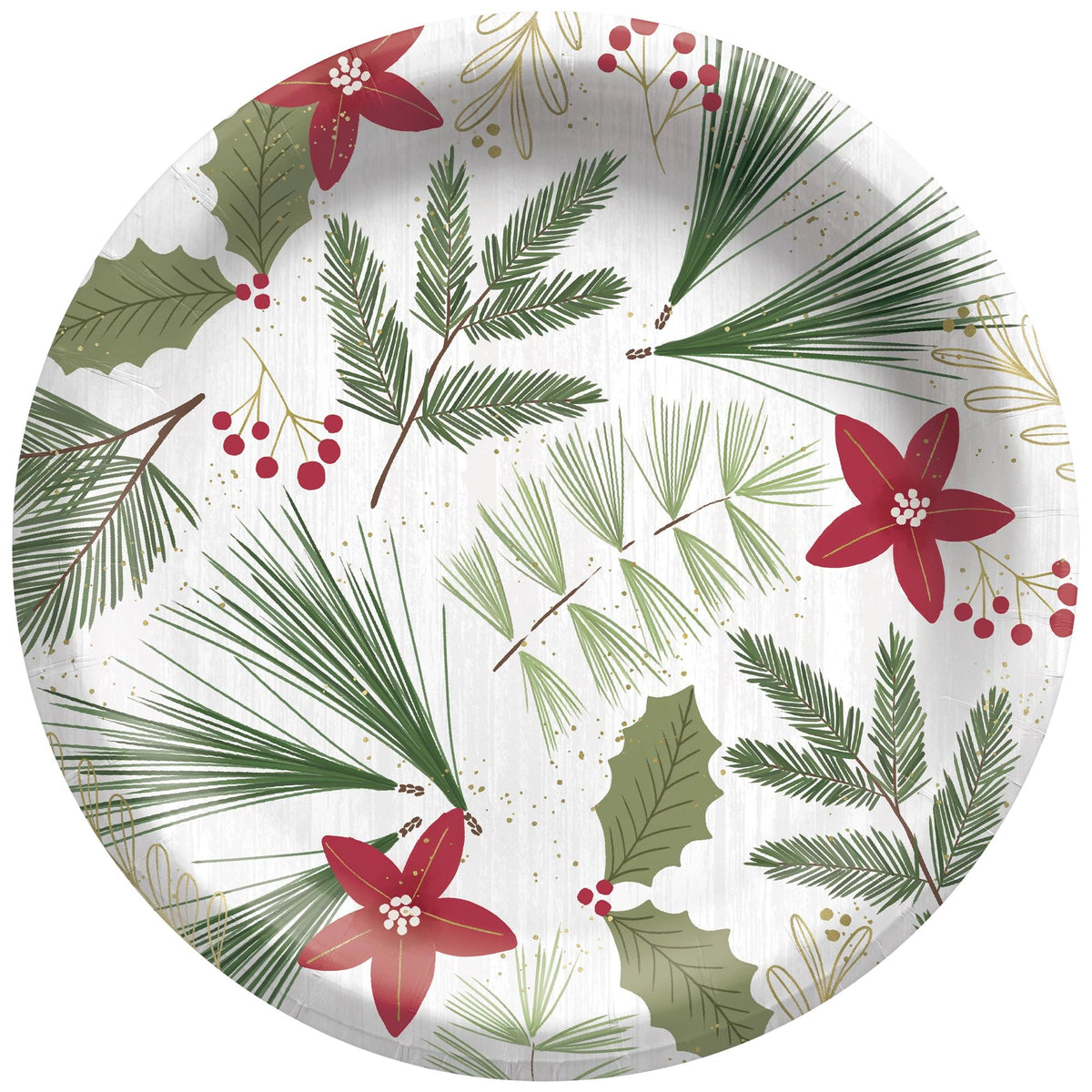 Festive Holly Berry 8.5-inch Round Paper Plates, 8-ct - Pack of 3