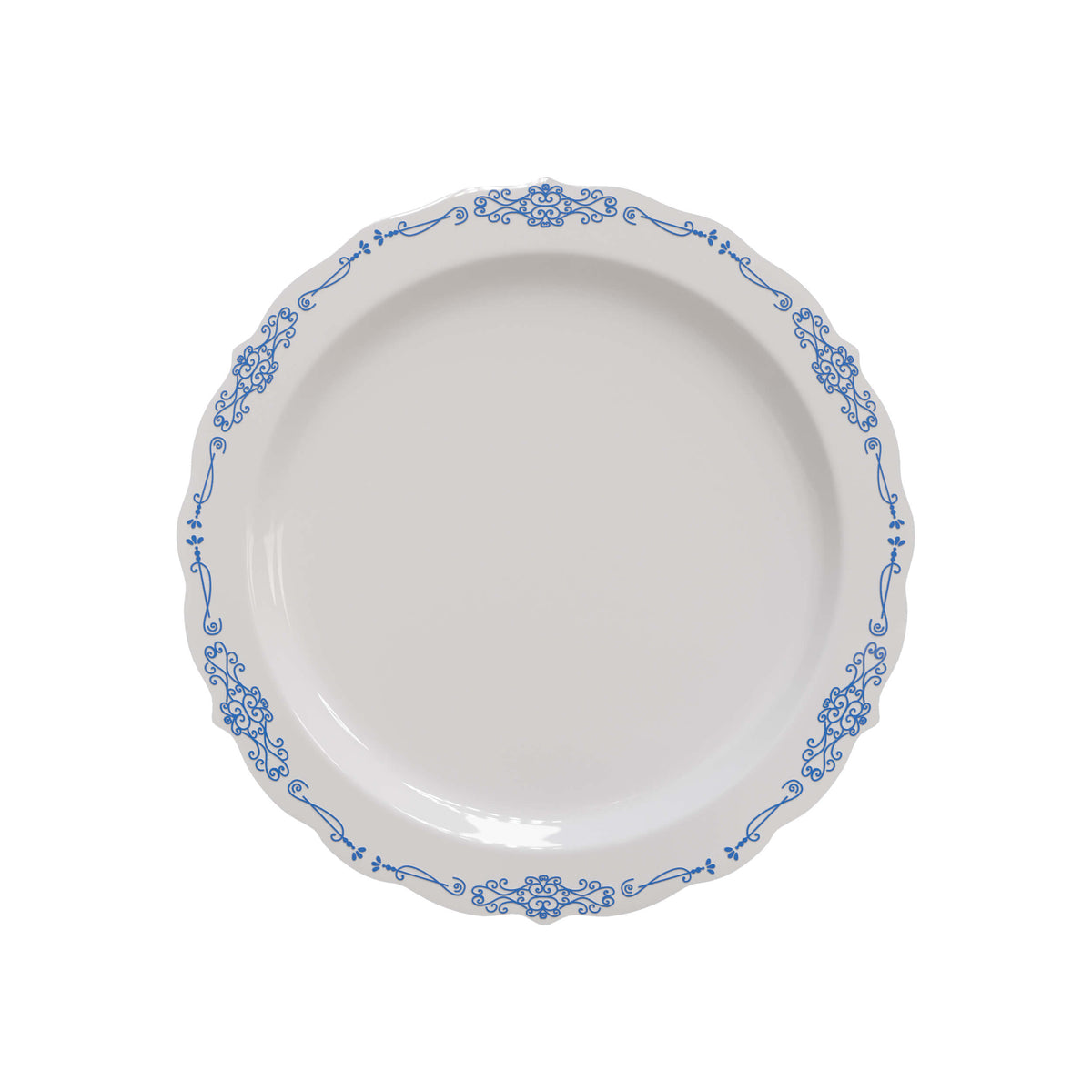 9 In. White/Navy Victorian Design Plates | 40 Count