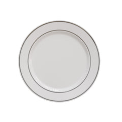 9 In. White/ Silver Line Design Plates | 40 Count