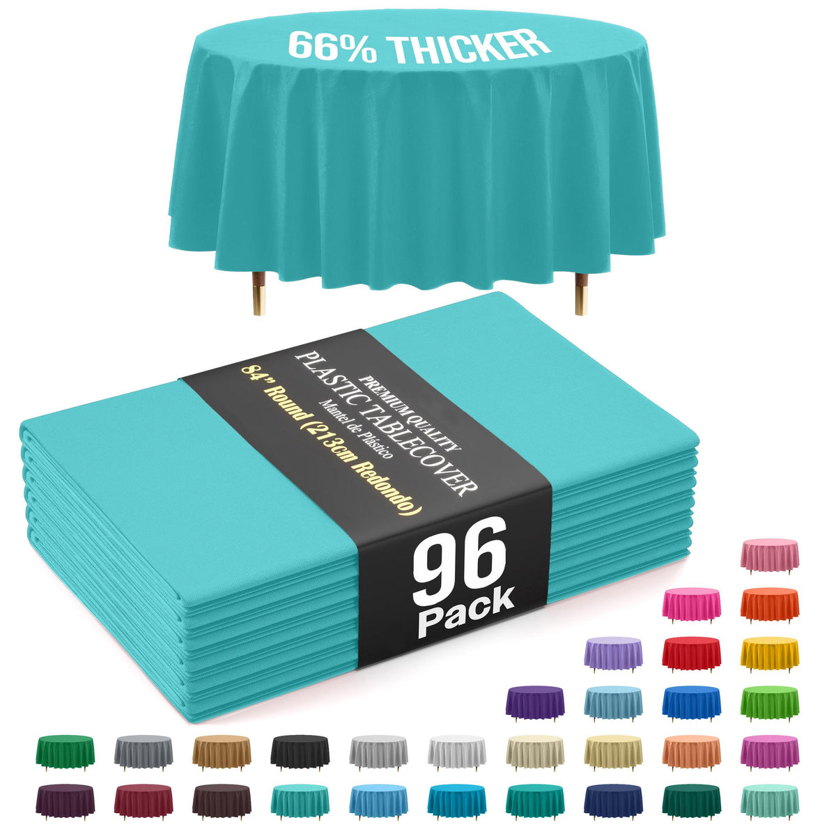 Premium Round Aqua Plastic Table Covers | 96 Count