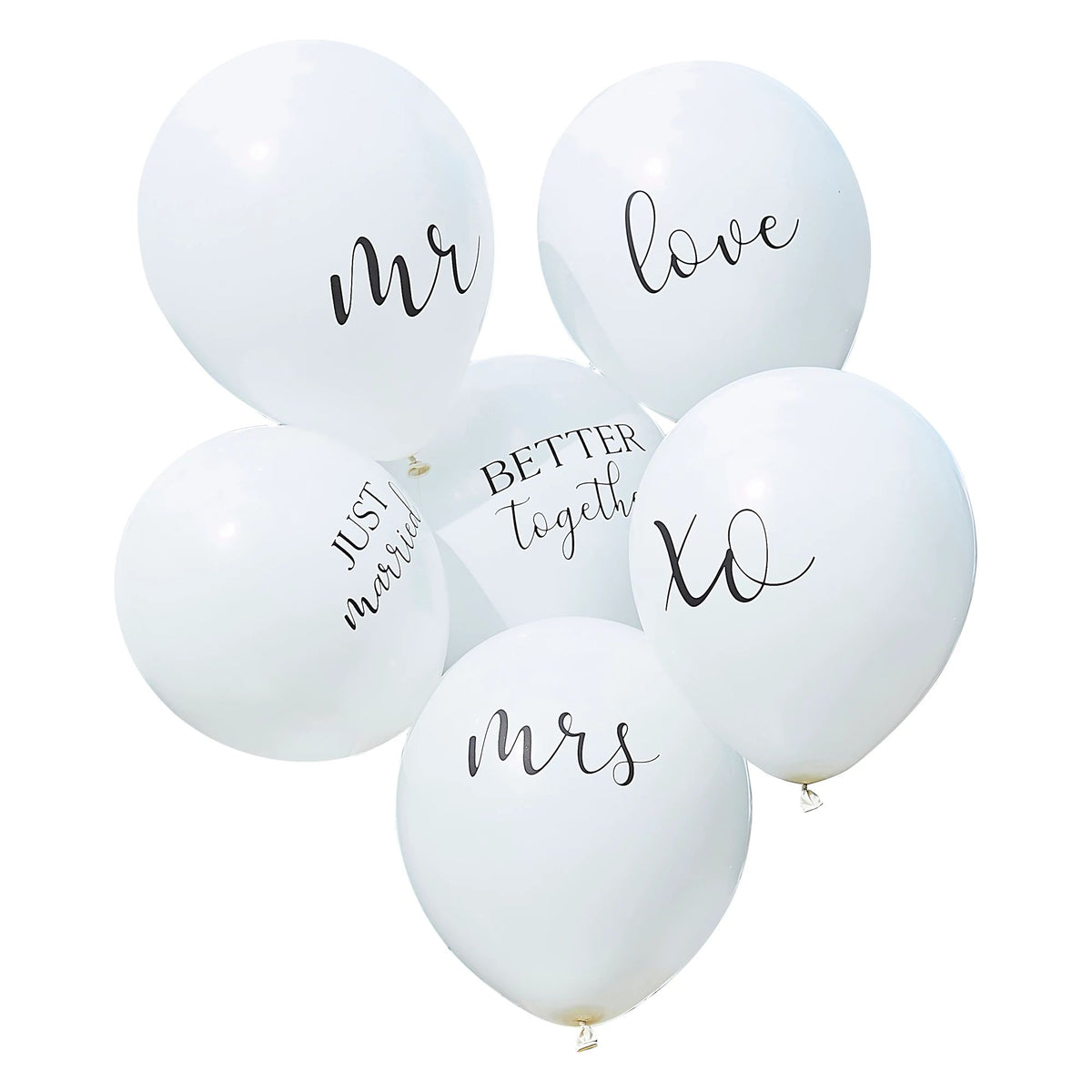 Mr & Mrs. Round Latex Balloon Bundle, White/Black, 12-inch, 6-pk - Case of 60
